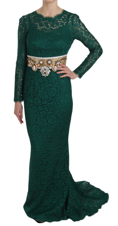 Dolce & Gabbana Emerald Elegance Long Sleeve Floor-Length Dress