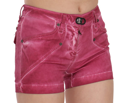 Rosafarbene Mini-Jeansshorts aus Baumwolle mit mittlerer Taille