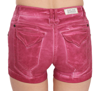 Mini shorts in denim di cotone rosa a vita media