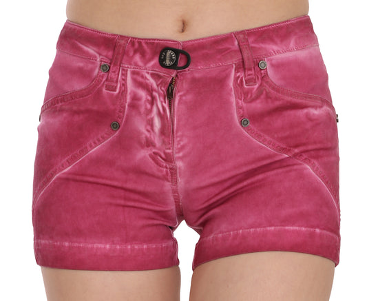 Mini shorts in denim di cotone rosa a vita media