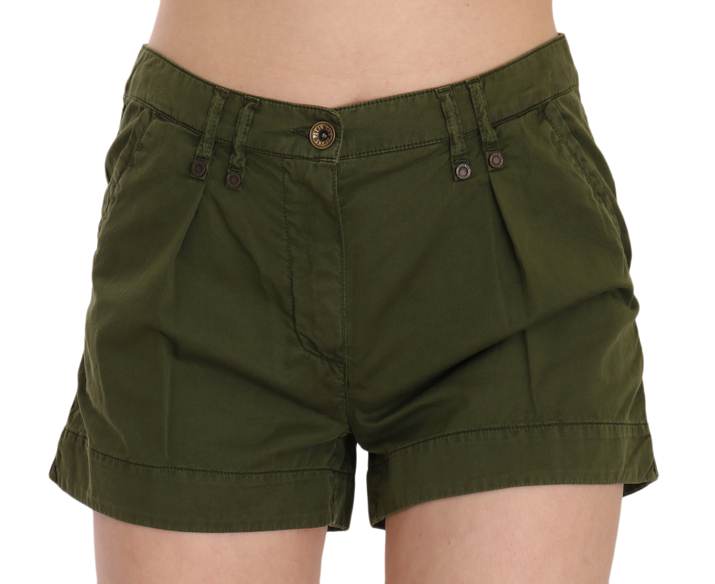 Grüne Mini-Shorts aus 100 % Baumwolle mit mittlerer Taille