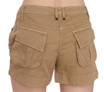 Mini shorts marroni a vita media in cotone 100%.