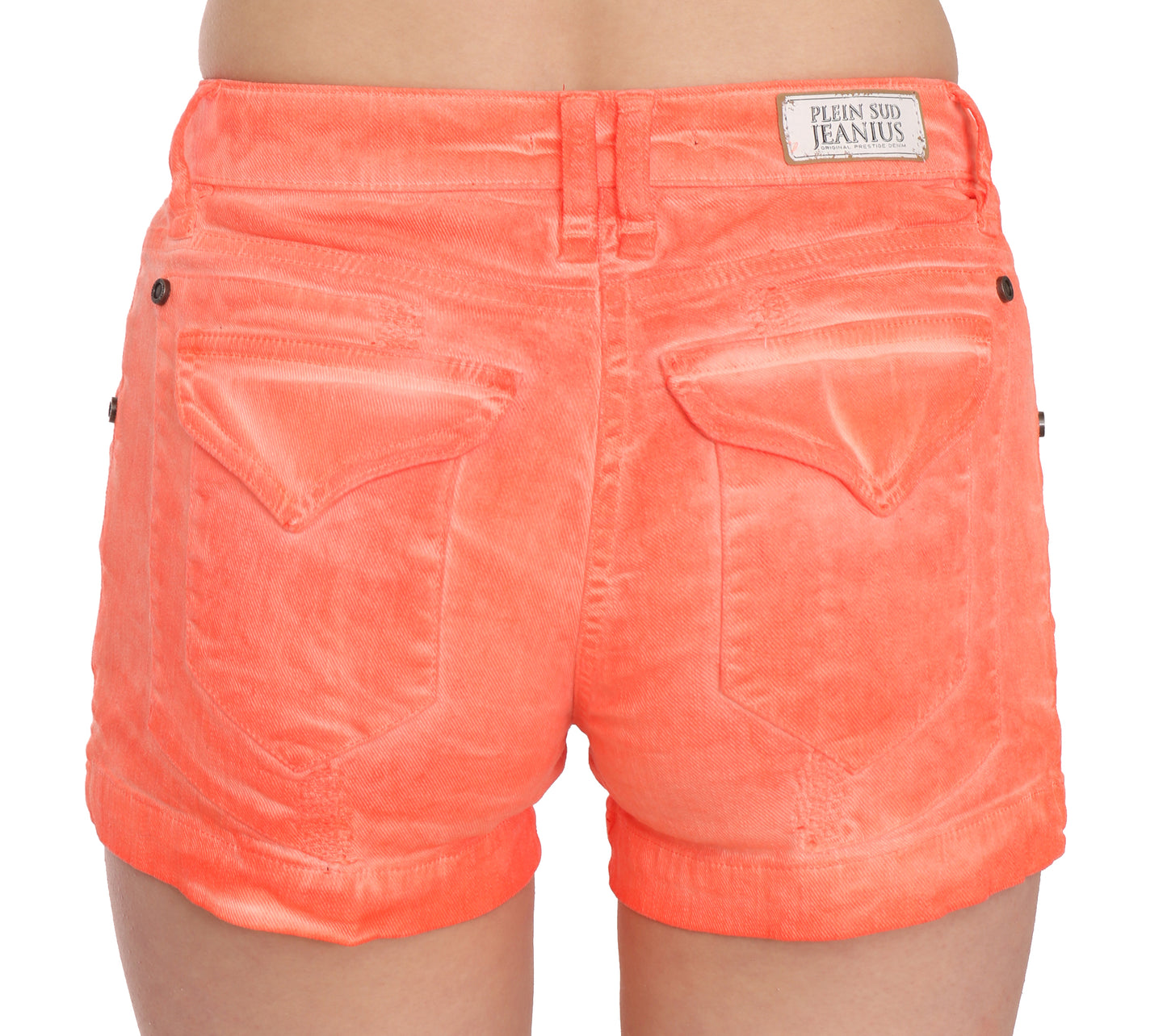 Orangefarbene Mini-Shorts aus Baumwolldenim mit mittlerer Taille