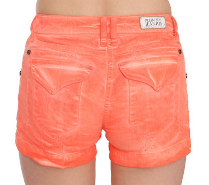 Orangefarbene Mini-Shorts aus Baumwolldenim mit mittlerer Taille