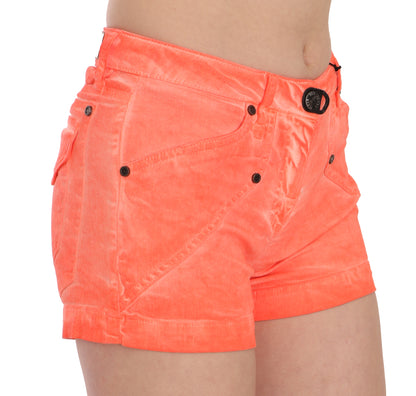 Mini shorts in denim di cotone arancione a vita media