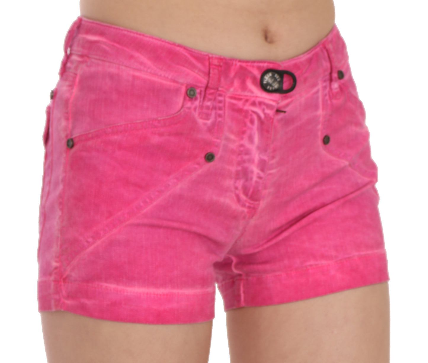 Mini shorts in denim di cotone rosa a vita media