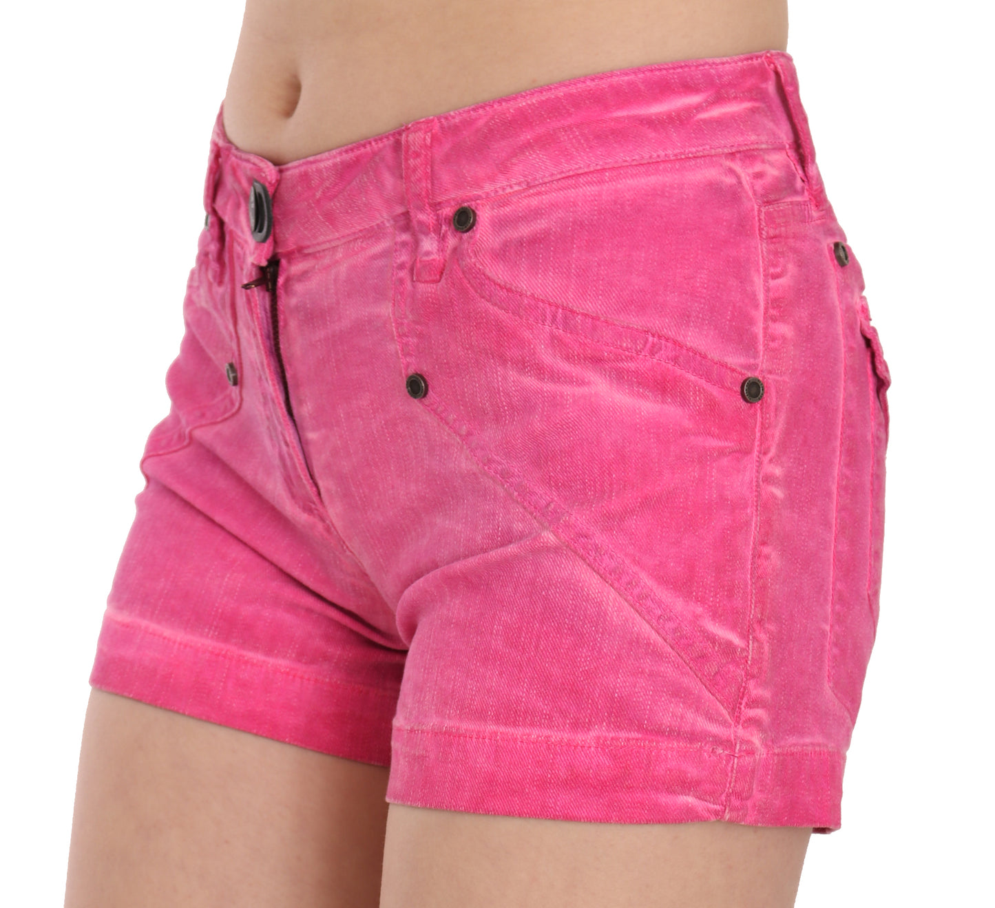 Mini shorts in denim di cotone rosa a vita media