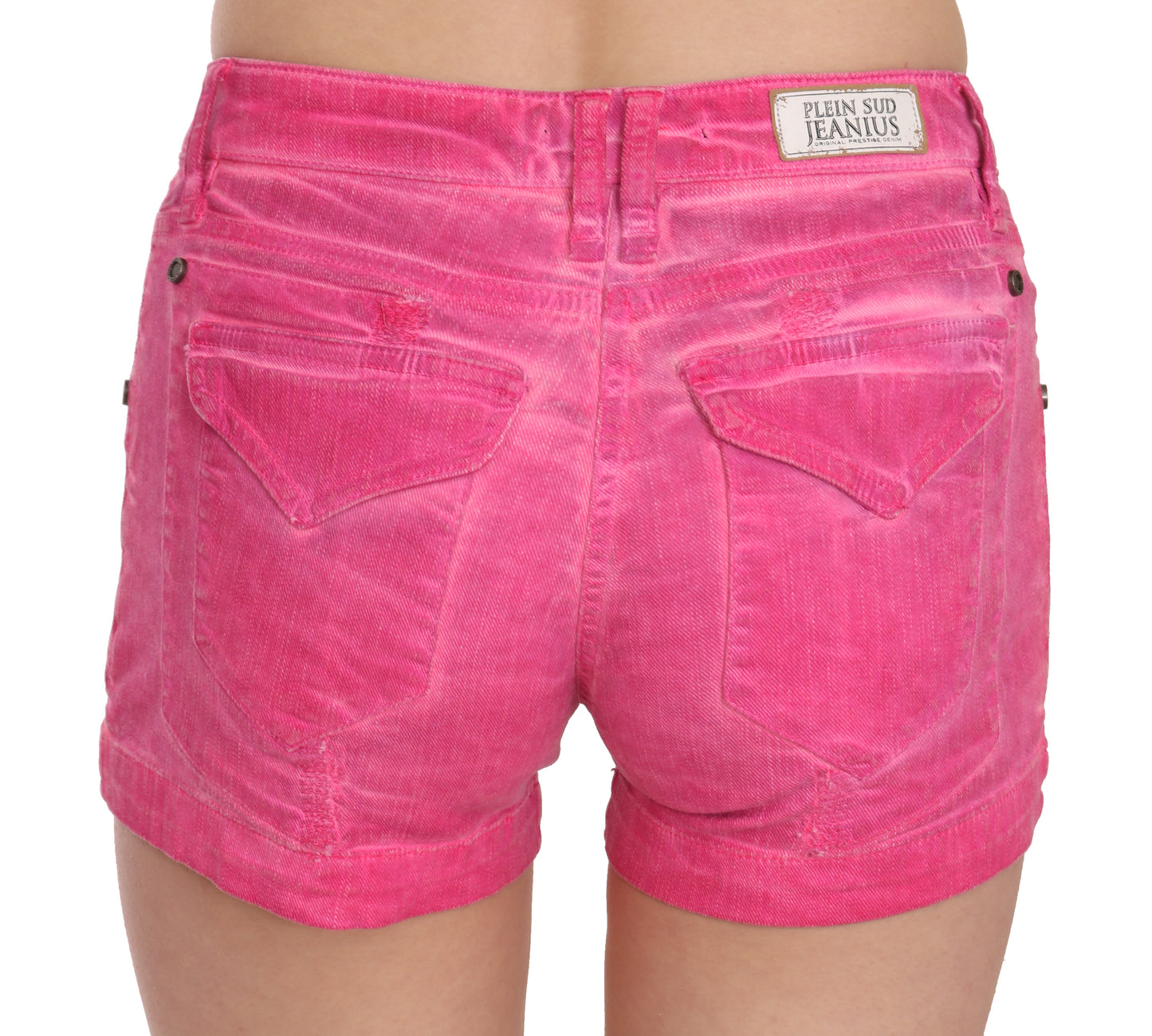 Mini shorts in denim di cotone rosa a vita media