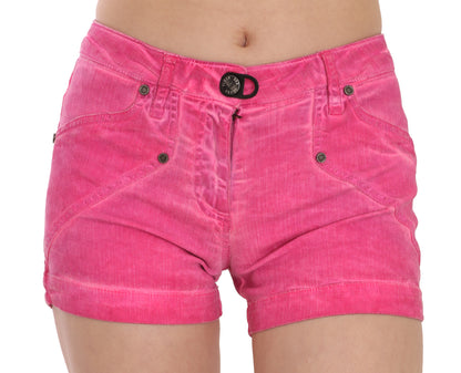 Mini shorts in denim di cotone rosa a vita media