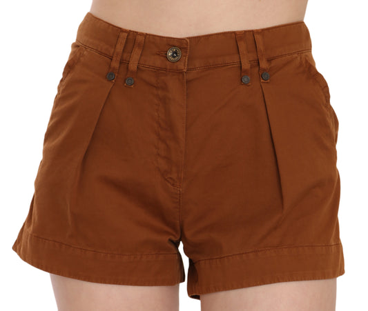 Mini short en denim de coton taille moyenne marron