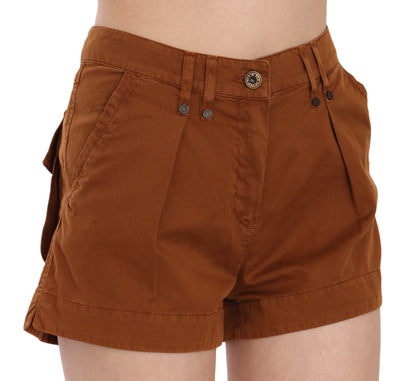 Mini short en denim de coton taille moyenne marron