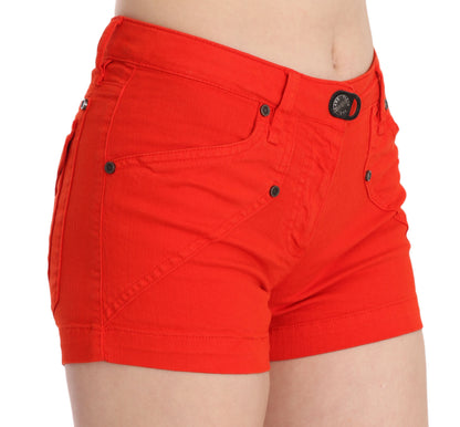 Orangefarbener Mini-Baumwolldenim mit mittlerer Taille