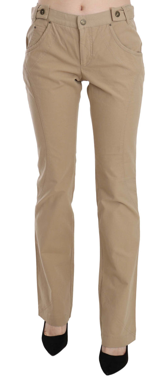 Beige Baumwoll-Hose mit mittlerer Taille und geradem Schnitt