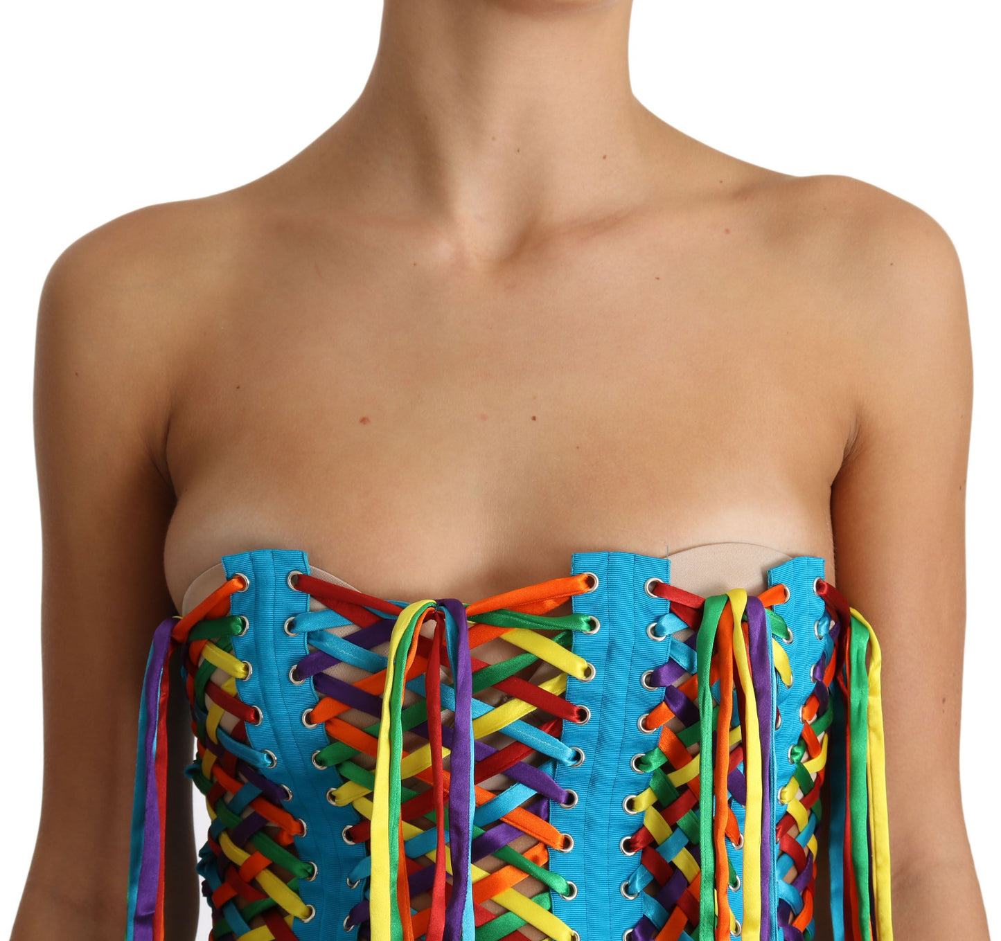 Top corsetto in poliestere bustier con stringhe multicolori