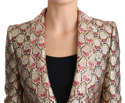 Giacca cappotto blazer con paillettes floreali dorate