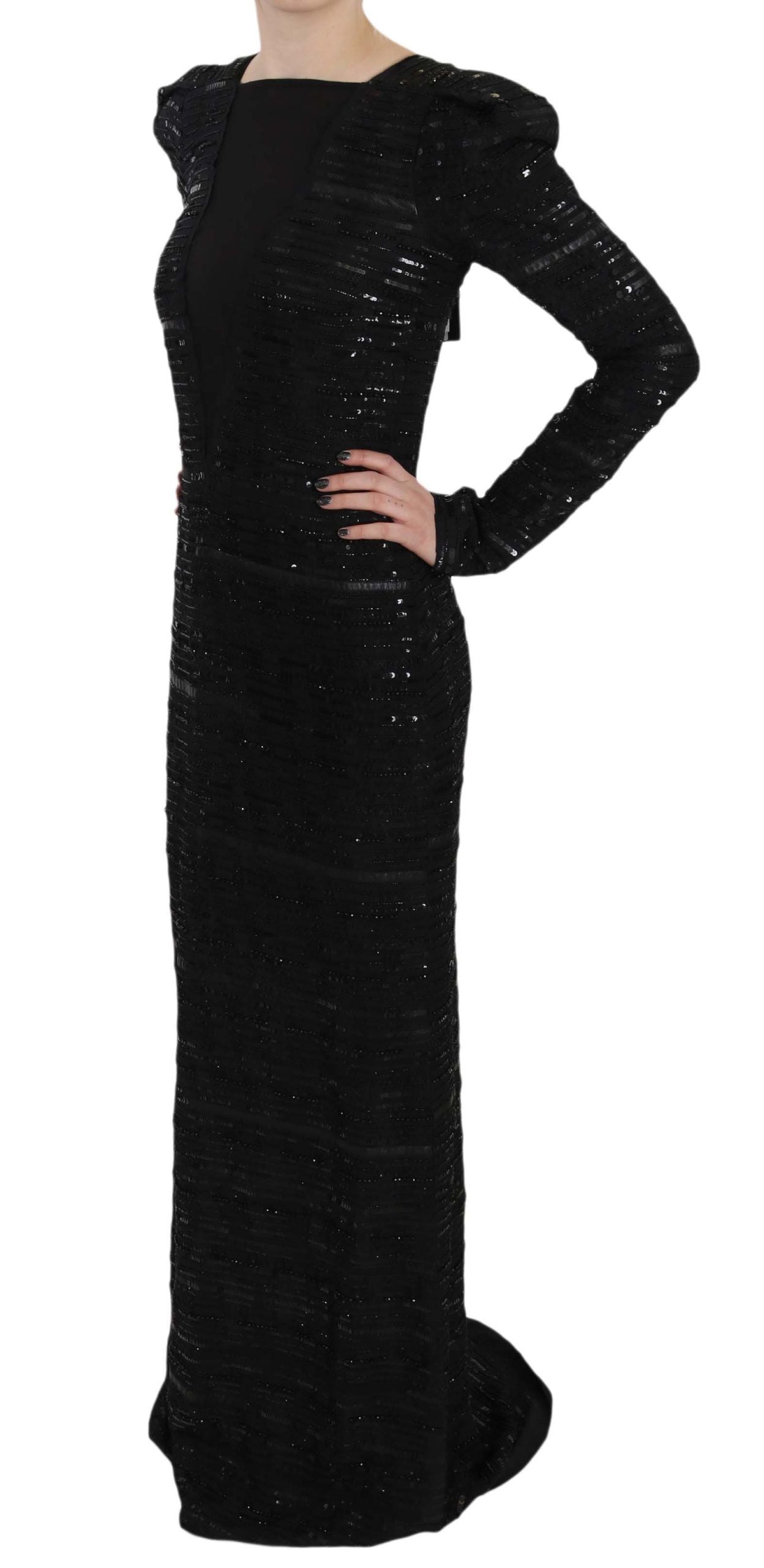 Robe longue en soie noire à paillettes