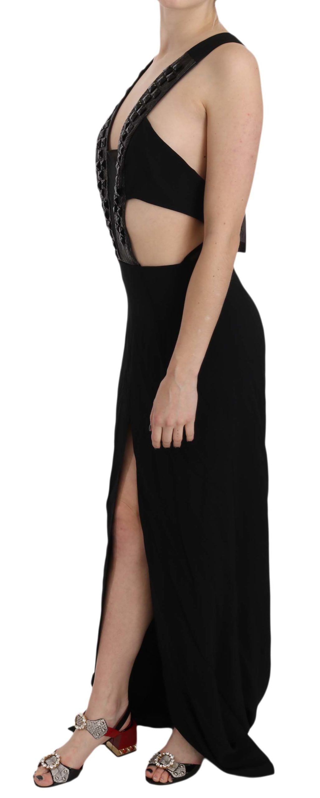 Robe évasée en cuir cristal noir