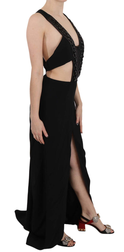 Robe évasée en cuir cristal noir