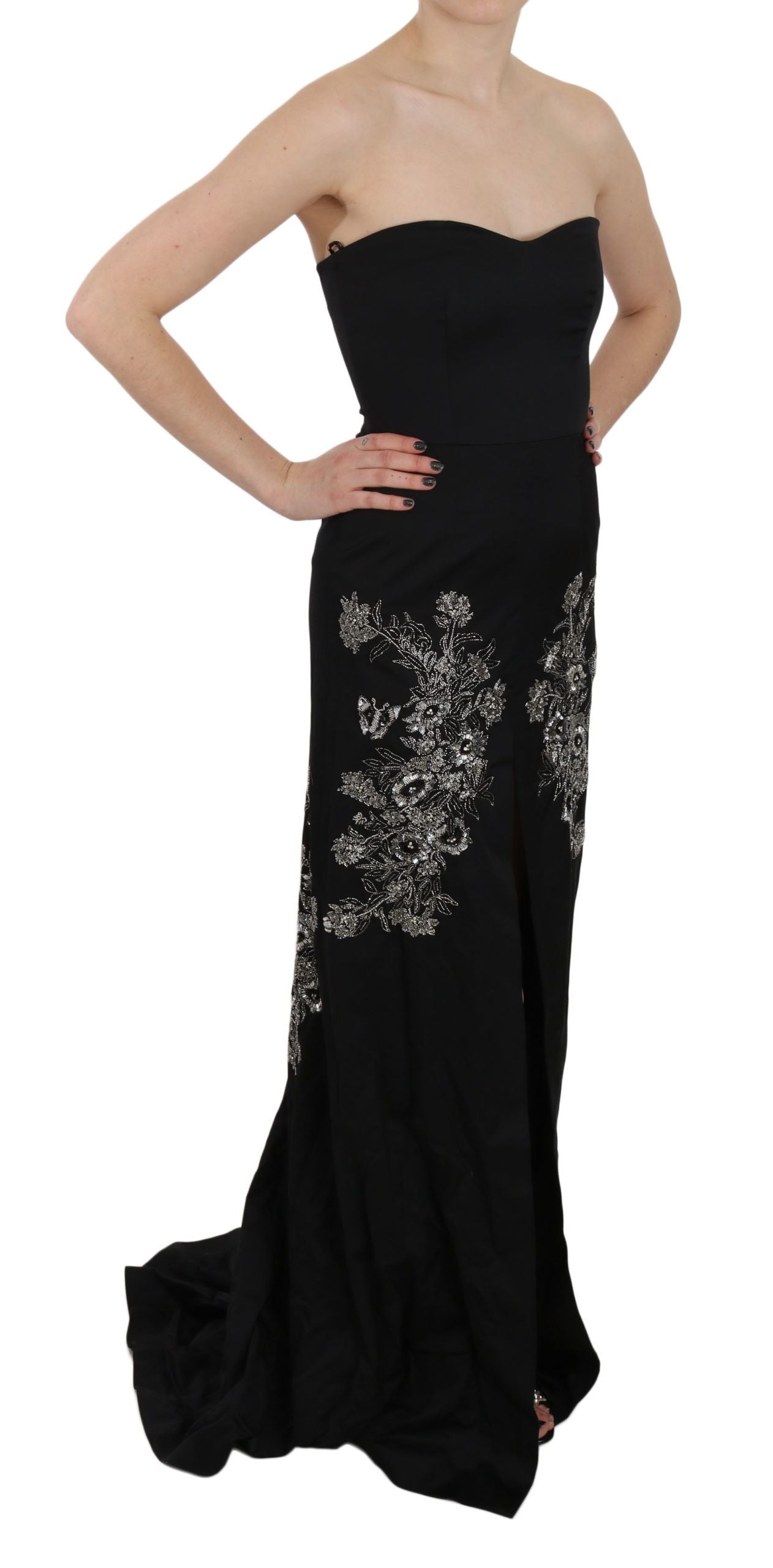 Robe de bal évasée noire à paillettes