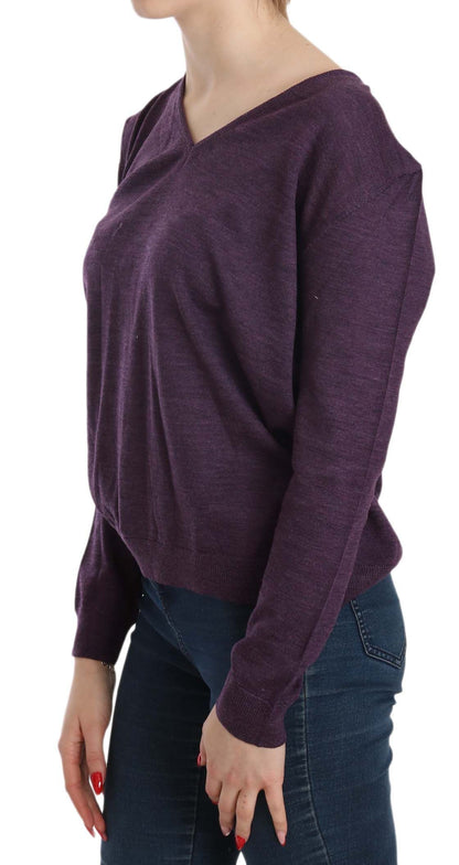 Top pullover a maniche lunghe con scollo a V viola