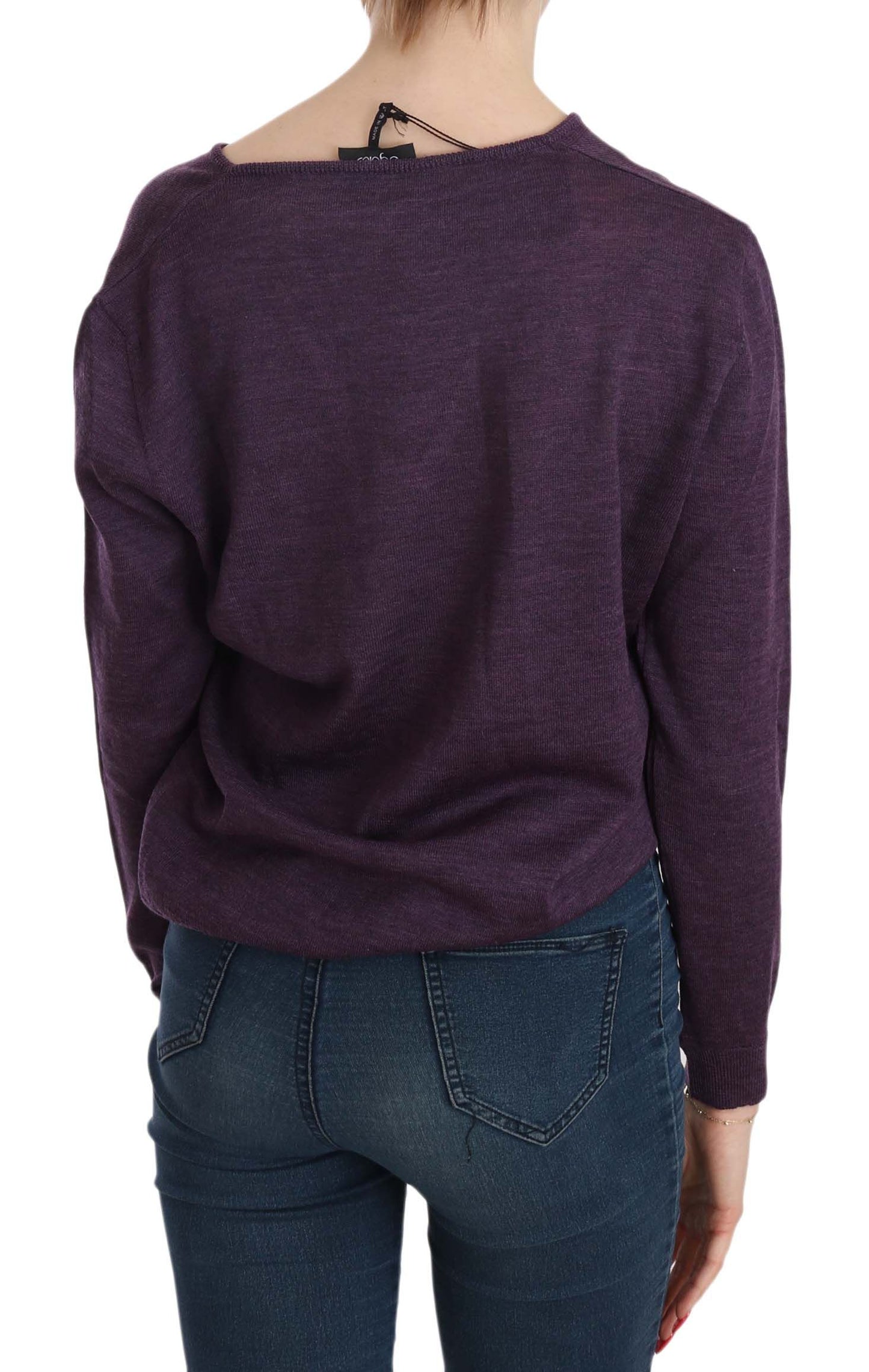 Top pullover a maniche lunghe con scollo a V viola