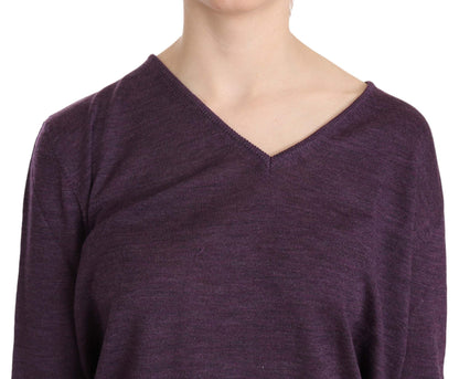 Top pullover a maniche lunghe con scollo a V viola