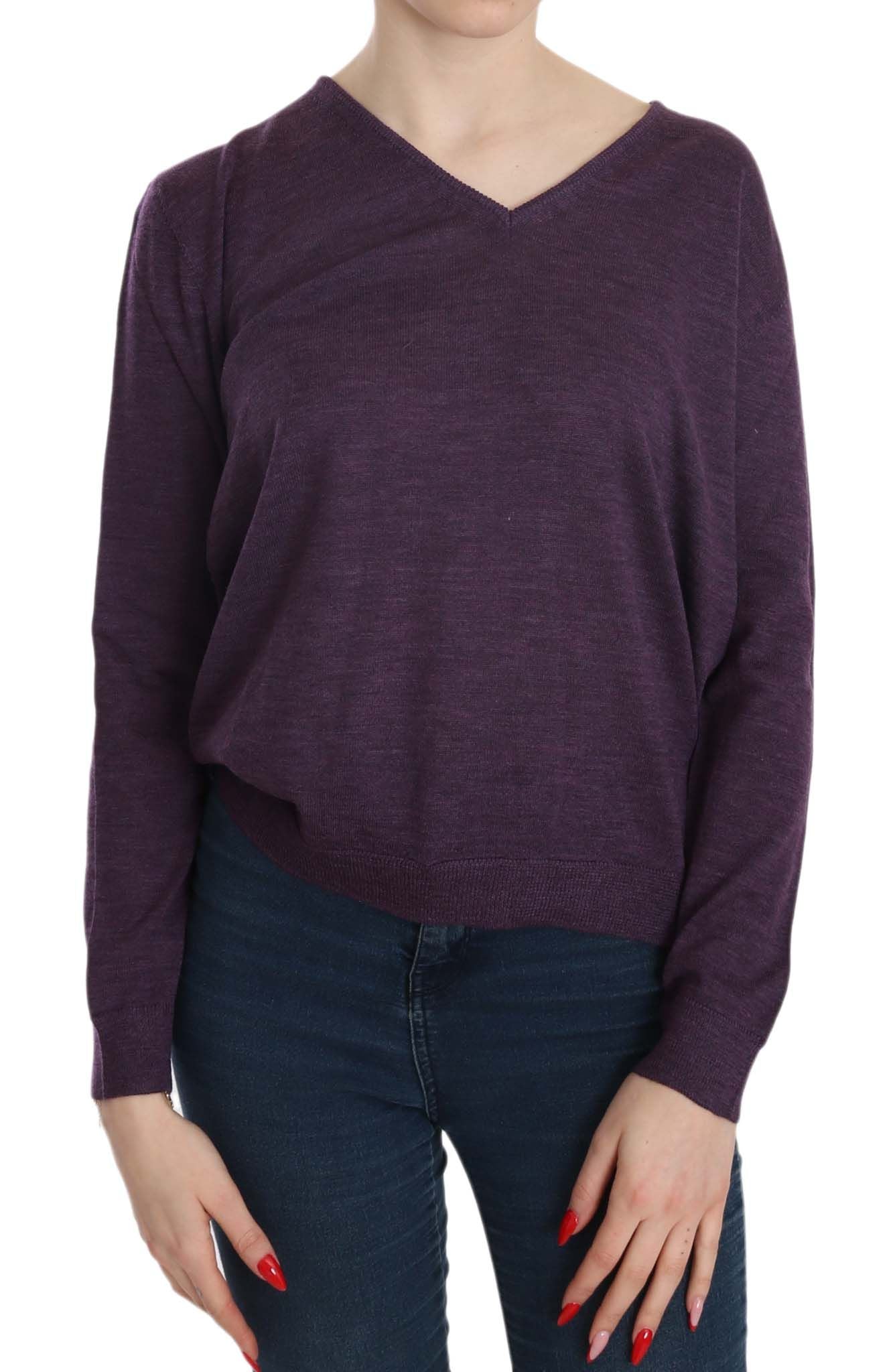 Top pullover a maniche lunghe con scollo a V viola