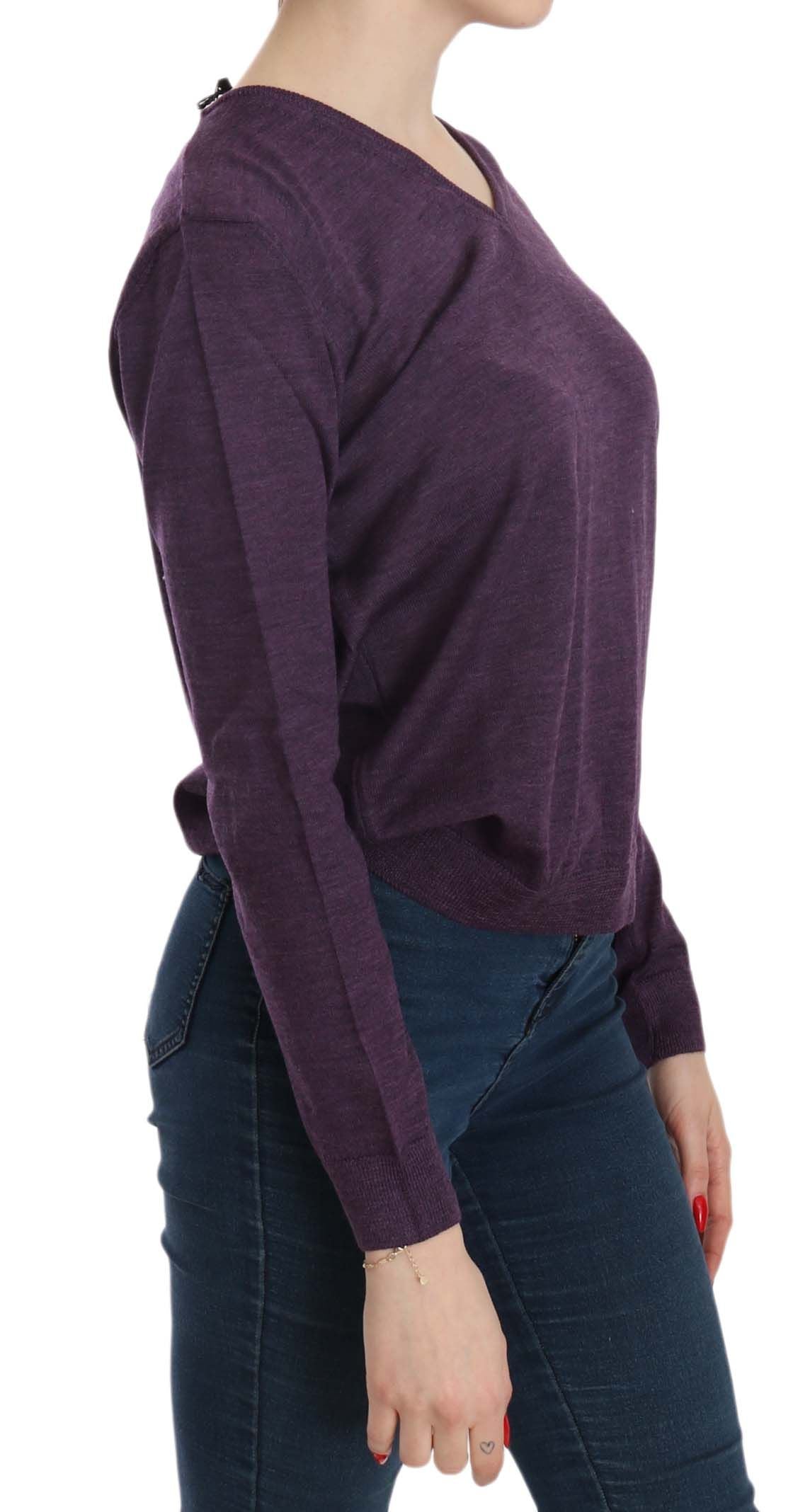 Top pullover a maniche lunghe con scollo a V viola