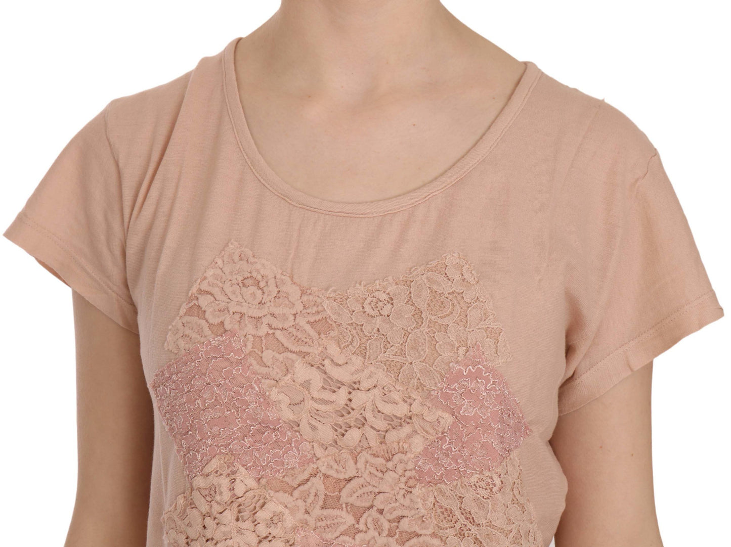 Chemisier en coton rose crème à manches courtes en dentelle