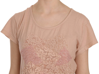 Camicetta in cotone con camicia a maniche corte in pizzo crema rosa