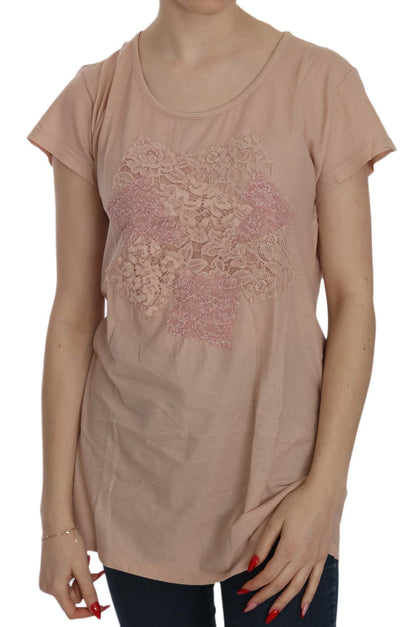 Camicetta in cotone con camicia a maniche corte in pizzo crema rosa