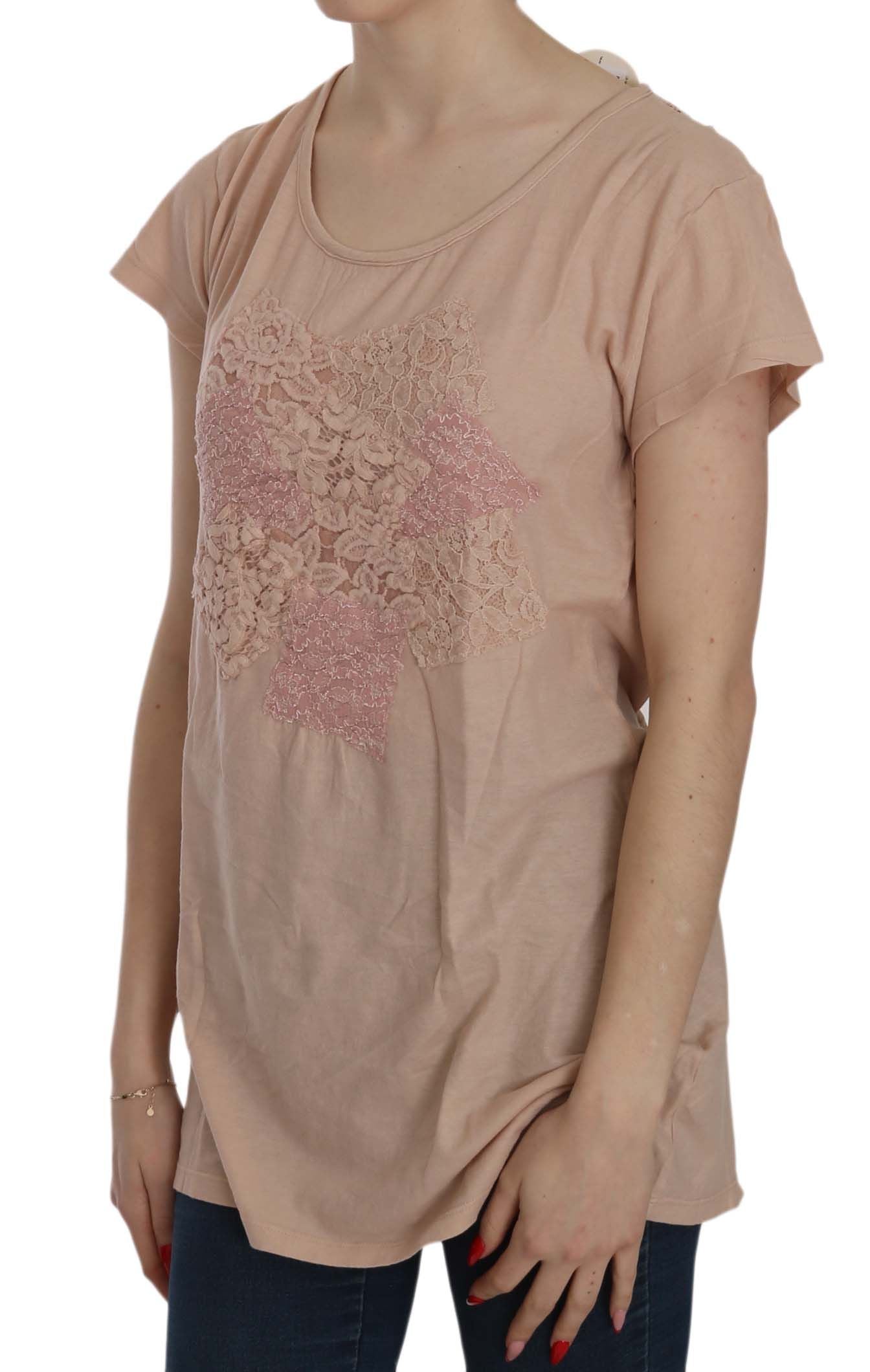 Camicetta in cotone con camicia a maniche corte in pizzo crema rosa