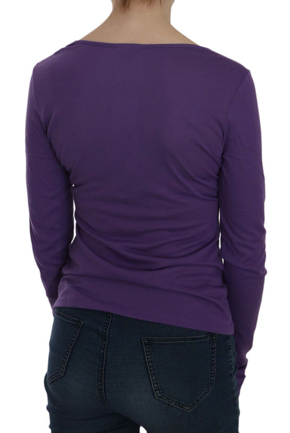 Top casual a maniche lunghe impreziosito da cristalli viola