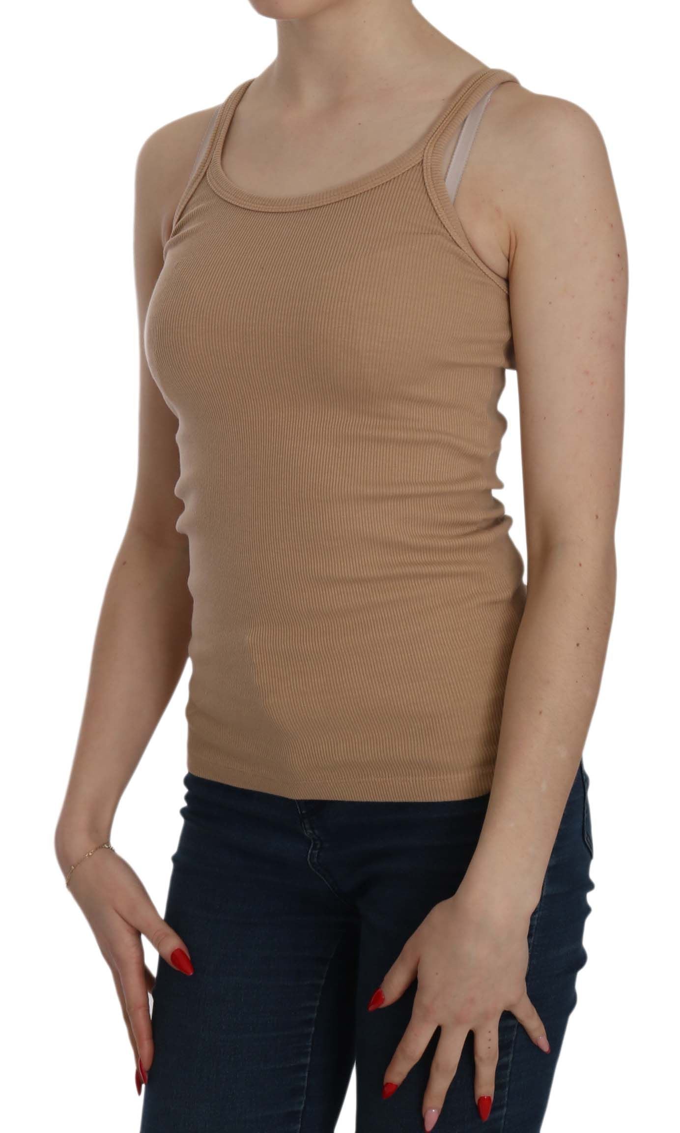 Beige Cotton Spaghetti Strap Tank