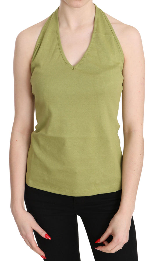 Ärmellose, lässige Tanktop-Bluse aus grüner Neckholder-Baumwolle