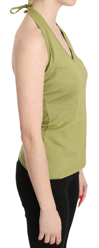 Ärmellose, lässige Tanktop-Bluse aus grüner Neckholder-Baumwolle