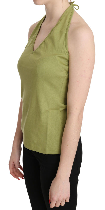 Ärmellose, lässige Tanktop-Bluse aus grüner Neckholder-Baumwolle