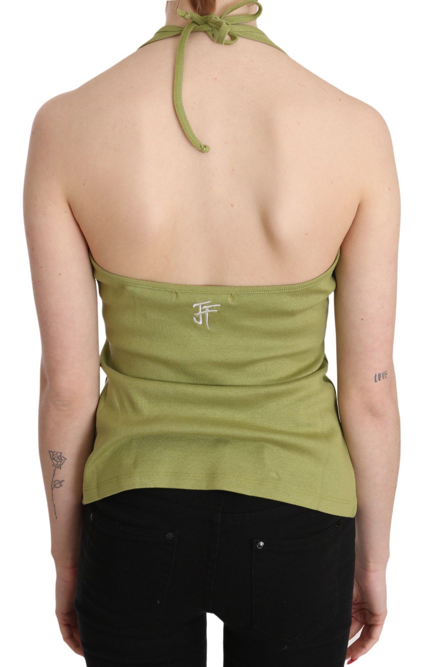 Ärmellose, lässige Tanktop-Bluse aus grüner Neckholder-Baumwolle