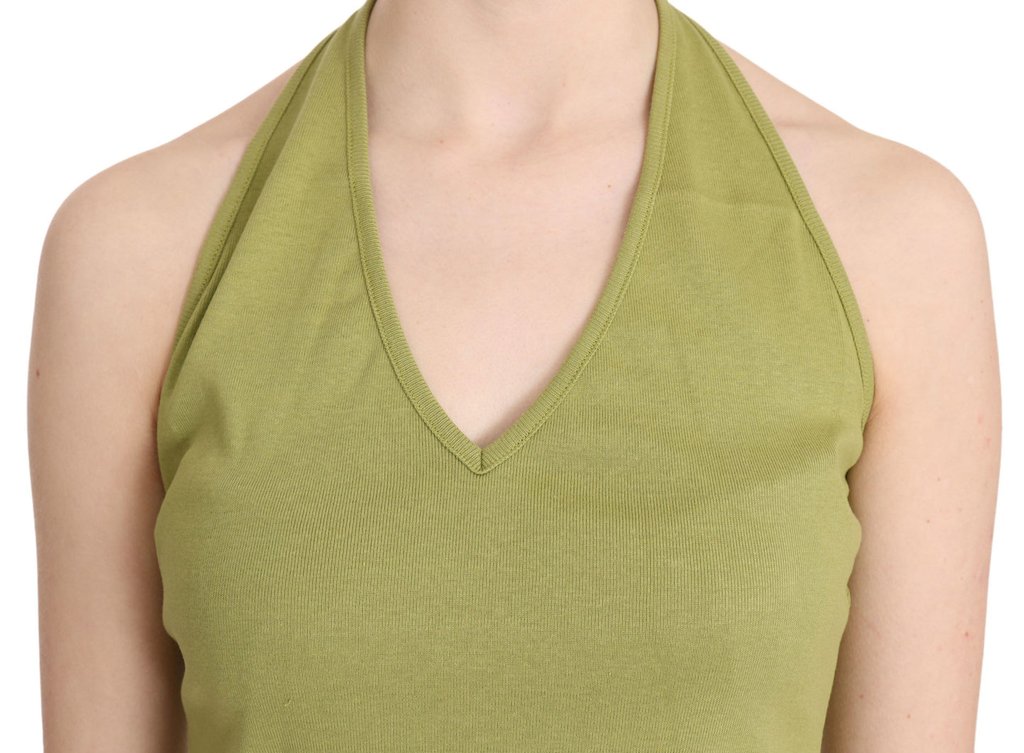 Ärmellose, lässige Tanktop-Bluse aus grüner Neckholder-Baumwolle