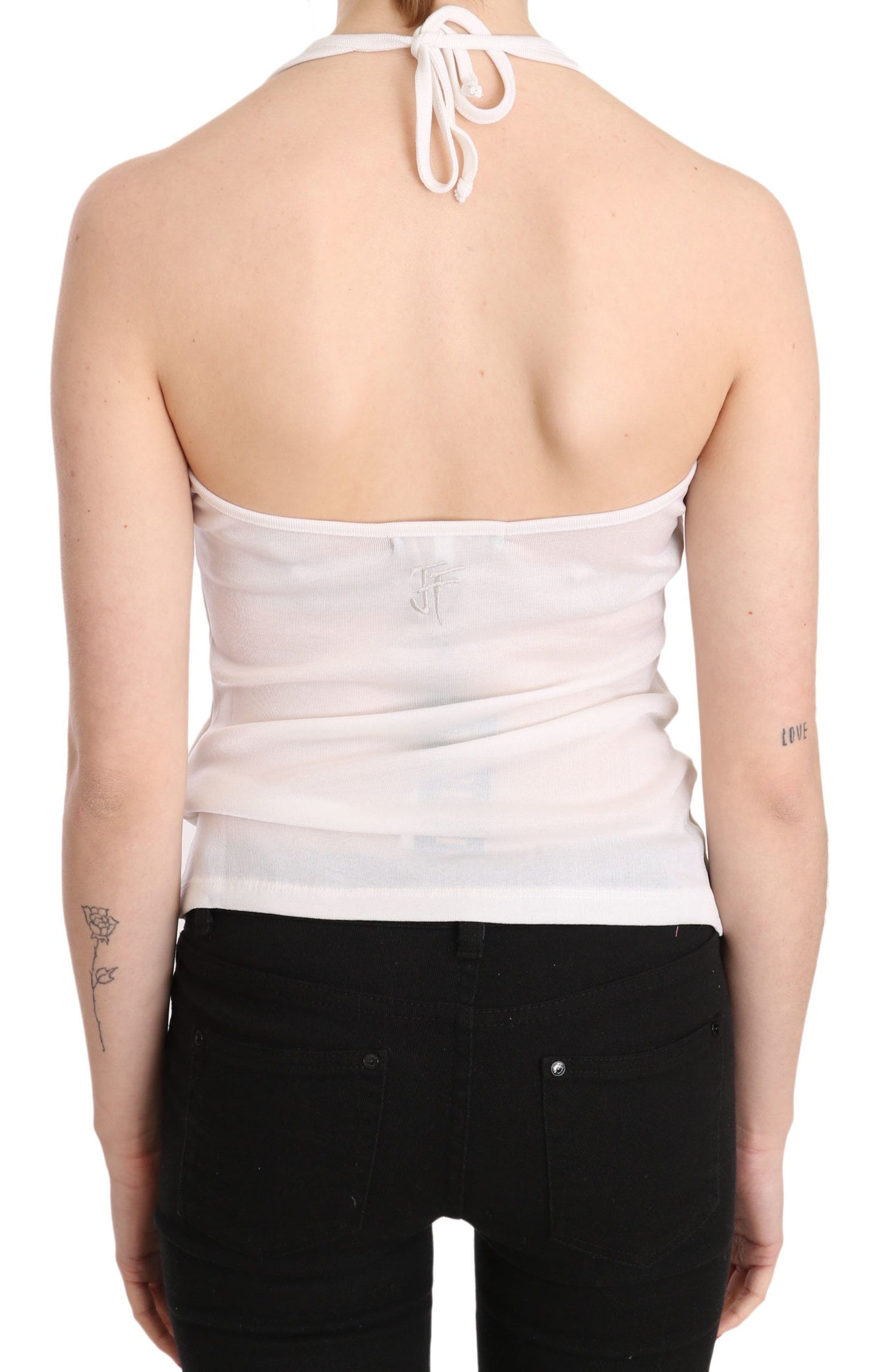 Weiße, ärmellose, lässige Tanktop-Bluse aus Baumwolle mit Neckholder