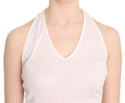 Weiße, ärmellose, lässige Tanktop-Bluse aus Baumwolle mit Neckholder