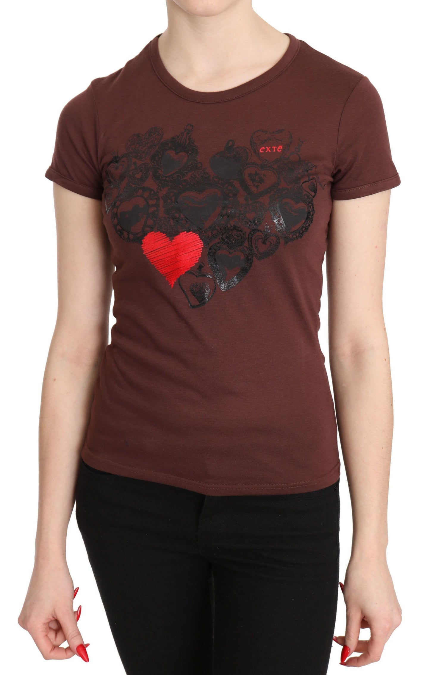 Chic Brown Hearts Printed Short Sleeve Top