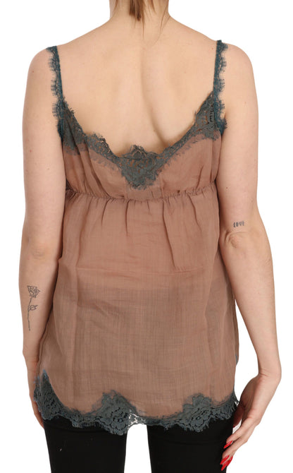 Braune Spitzen-Tanktopbluse mit Spaghettiträgern