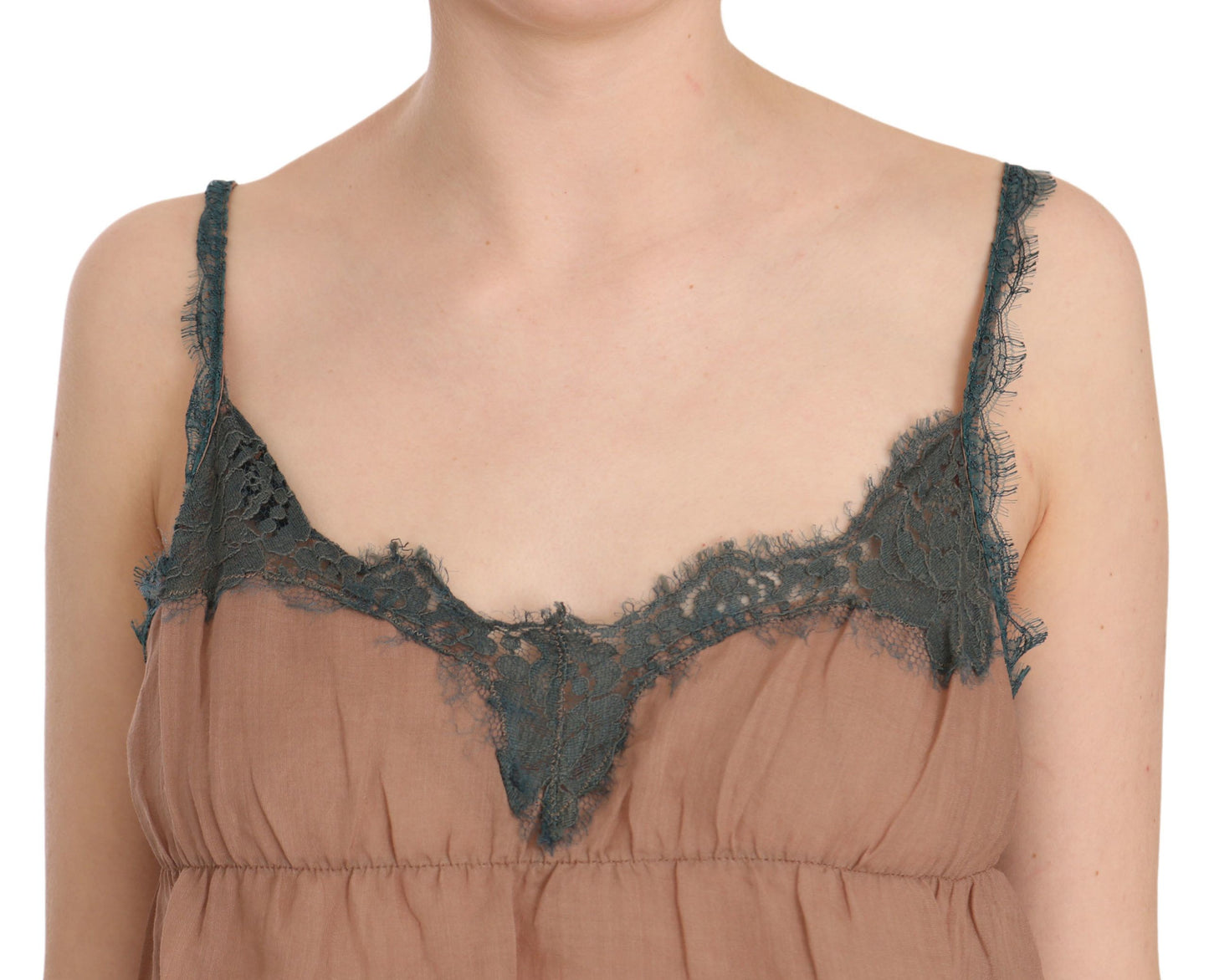 Braune Spitzen-Tanktopbluse mit Spaghettiträgern