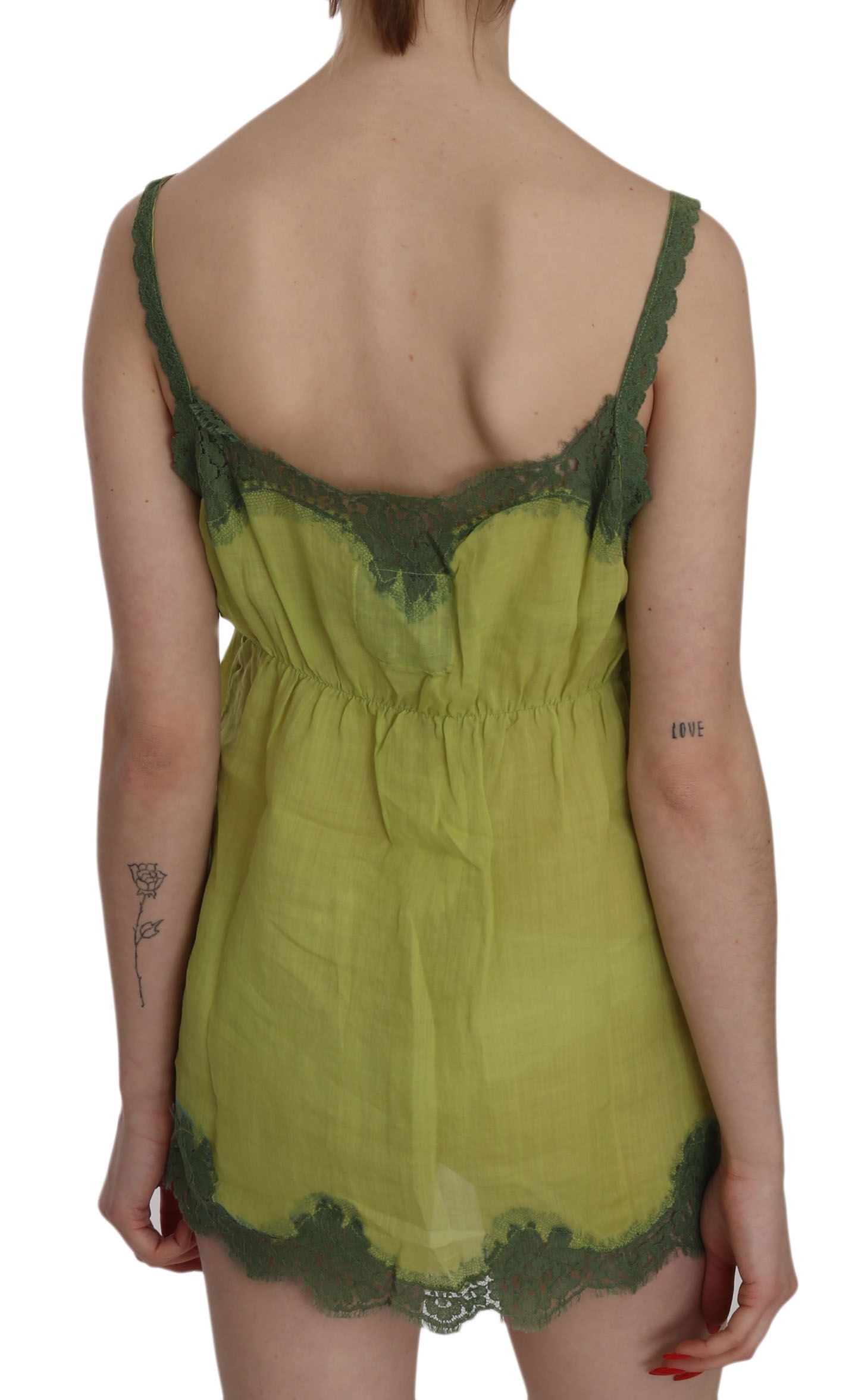 Grüne Spitzen-Tanktop-Bluse mit Spaghettiträgern