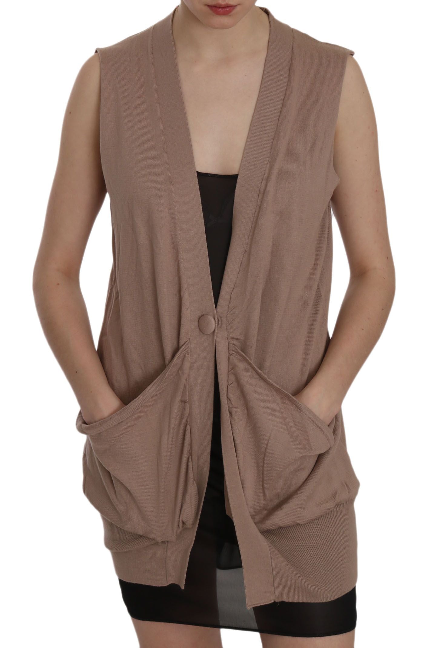 Gilet cardigan sans manches marron 100 % coton