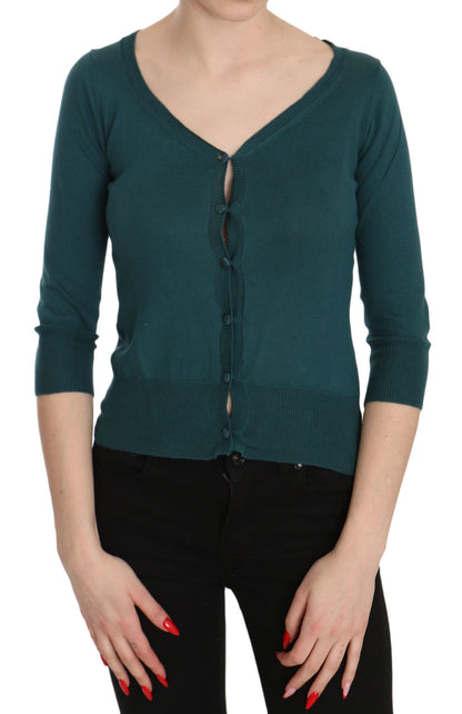 Camicetta con cardigan in cotone con maniche a 3/4 blu verde