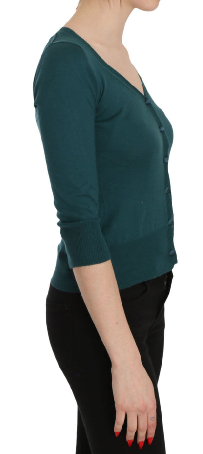 Camicetta con cardigan in cotone con maniche a 3/4 blu verde