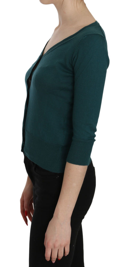 Camicetta con cardigan in cotone con maniche a 3/4 blu verde