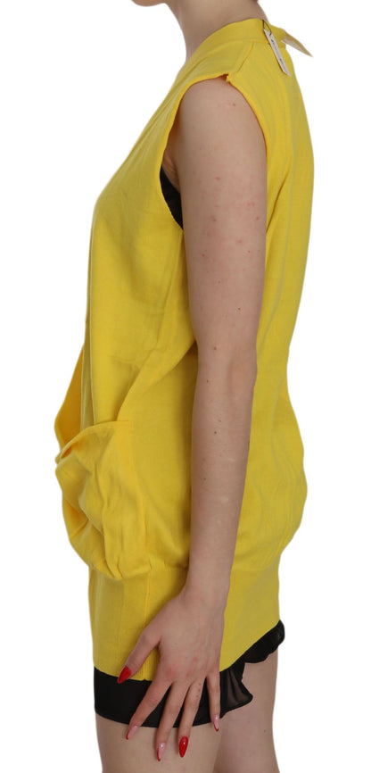 Gilet cardigan senza maniche in cotone giallo 100%.